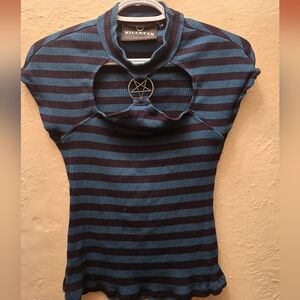 Killstar Gothic Striped Cutout Top Pentagram Detail – Size M